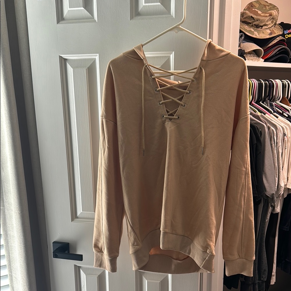 Tan Lace-Up Women's Top